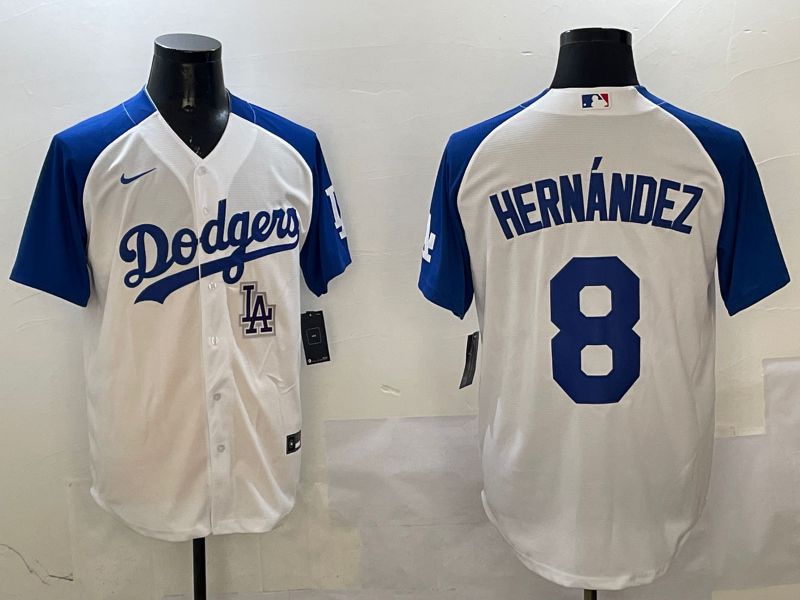 Men Los Angeles Dodgers #8 Hernandez White Blue Fashion Game 2025 Nike MLB Jersey style 11